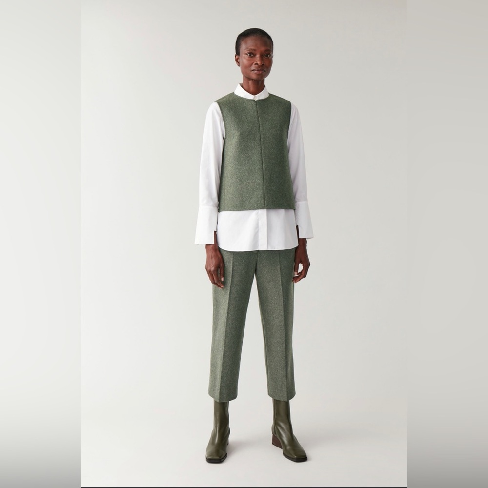 COS Green Wool Vest and Trousers Set with White Shirt